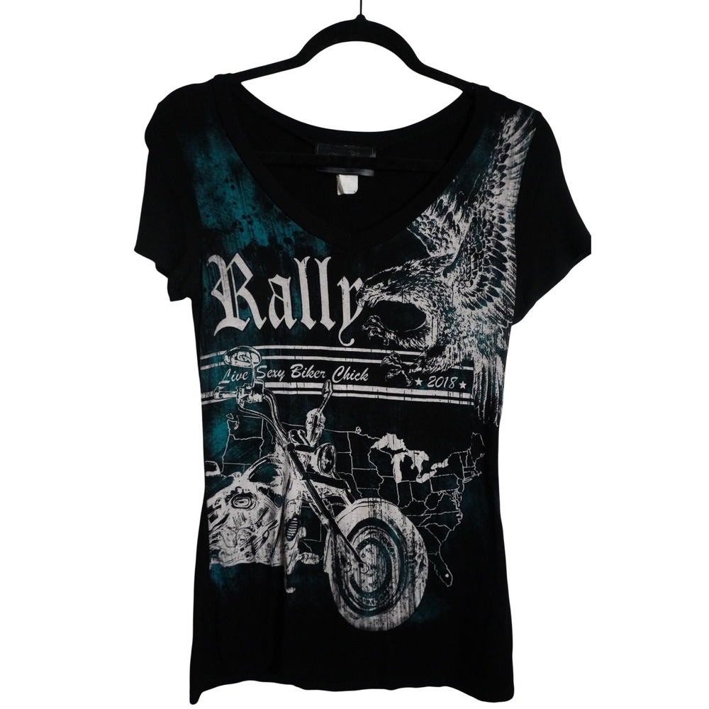 One Sexy Biker Chick T-Shirt Large 2018 Tour Graphic Eagle Black Teal